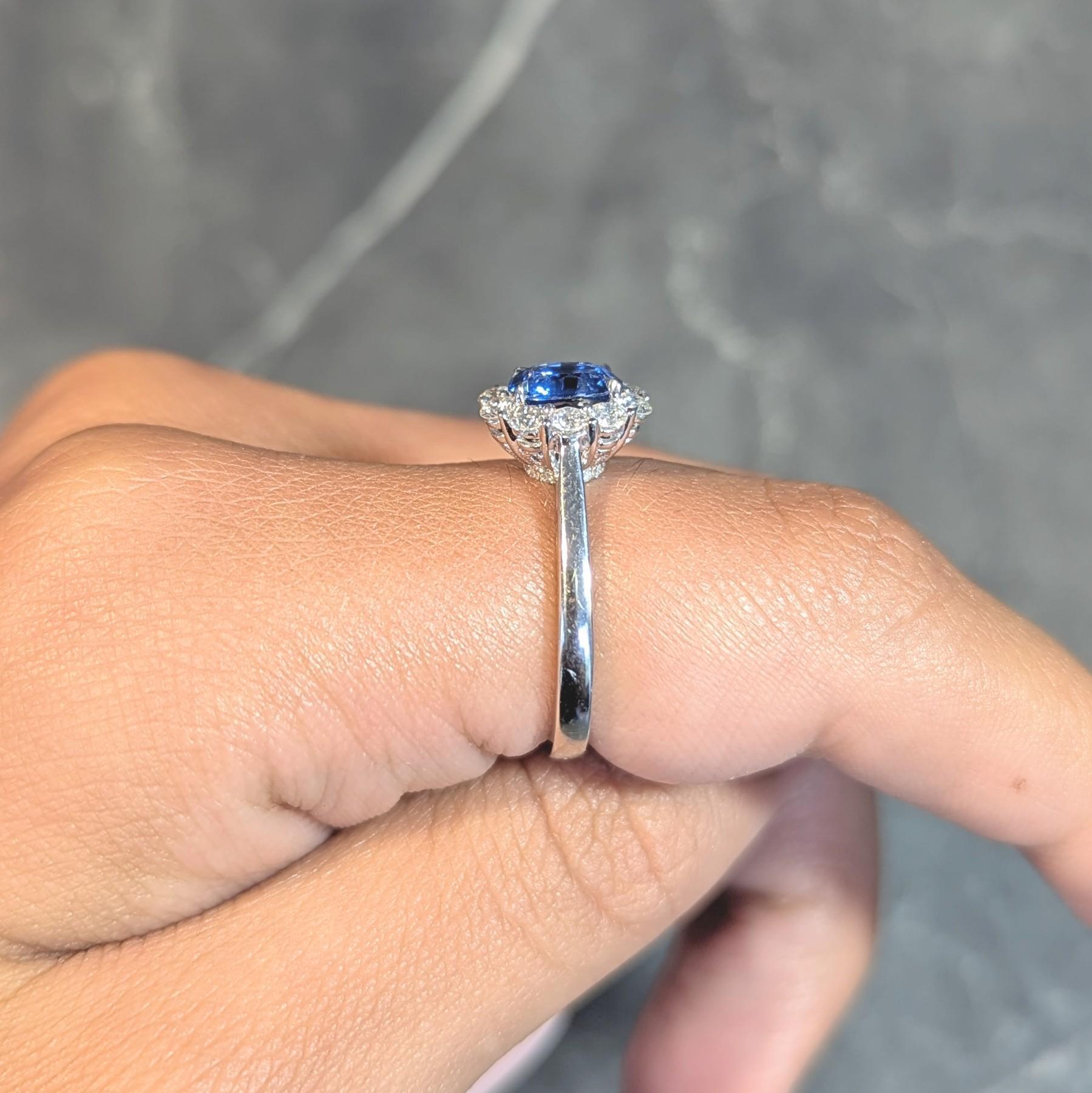 Contemporary 1.63 CTW Sapphire Diamond 18 Karat White Gold Halo Ring 10