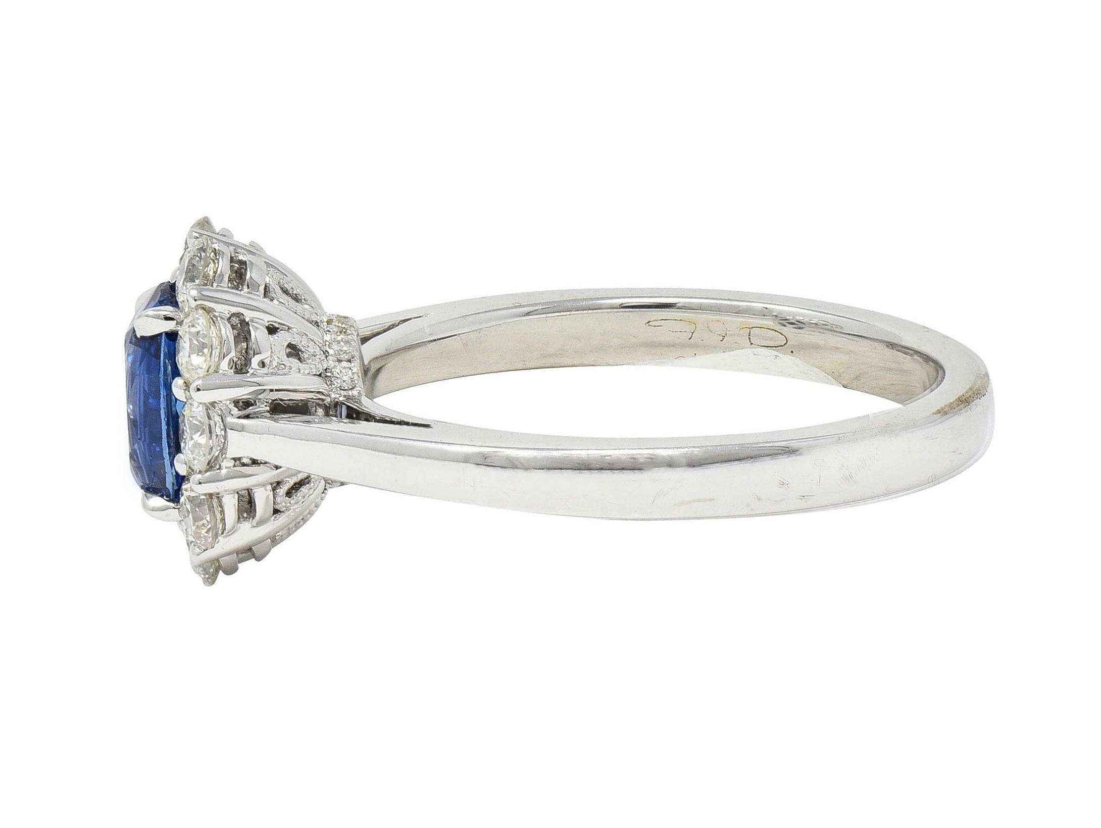 Contemporary 1.63 CTW Sapphire Diamond 18 Karat White Gold Halo Ring 1