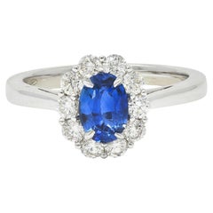 Contemporary 1.63 CTW Sapphire Diamond 18 Karat White Gold Halo Ring