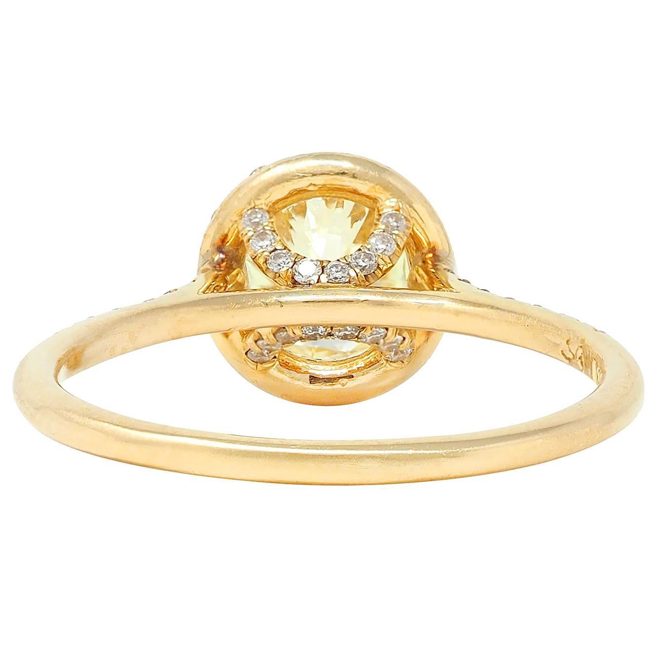 Women's or Men's Contemporary 1.65 CTW Fancy Yellow Diamond 18K Gold Halo Engagement Ring GIA For Sale