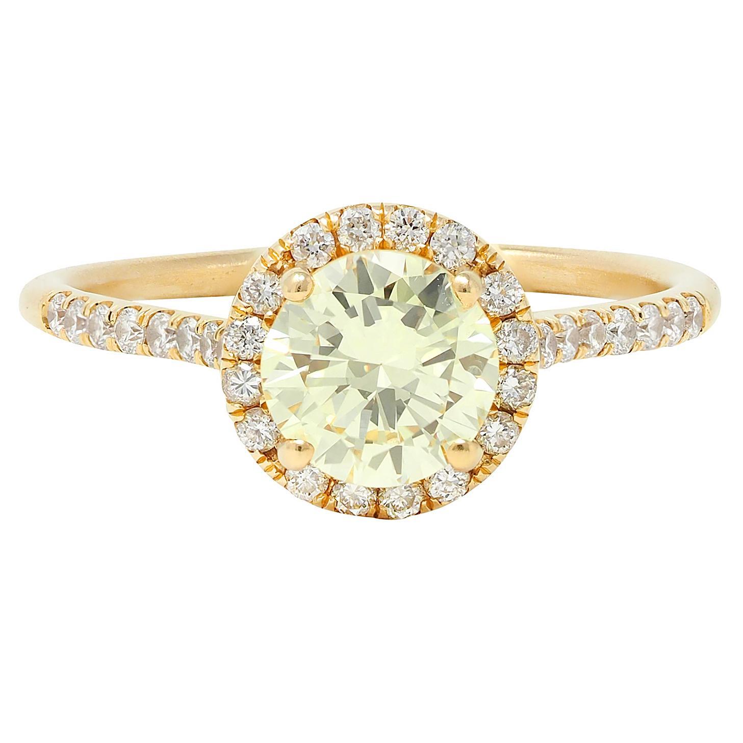 Contemporary 1,65 CTW Fancy Yellow Diamond 18K Gold Halo Verlobungsring GIA