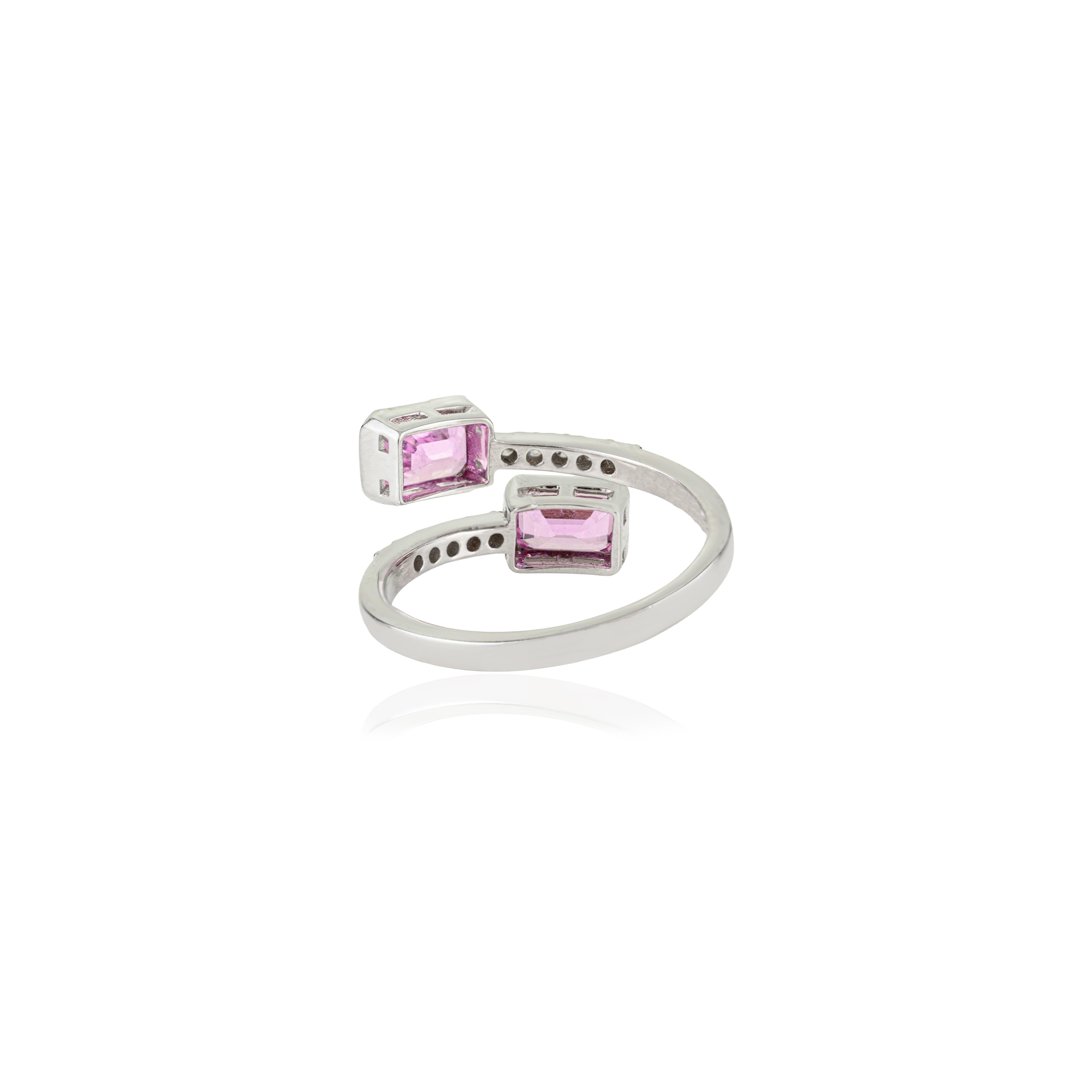 En vente :  Bague bypass contemporaine en or blanc massif 14K de 1,68 ct de saphir rose et de diamant 3