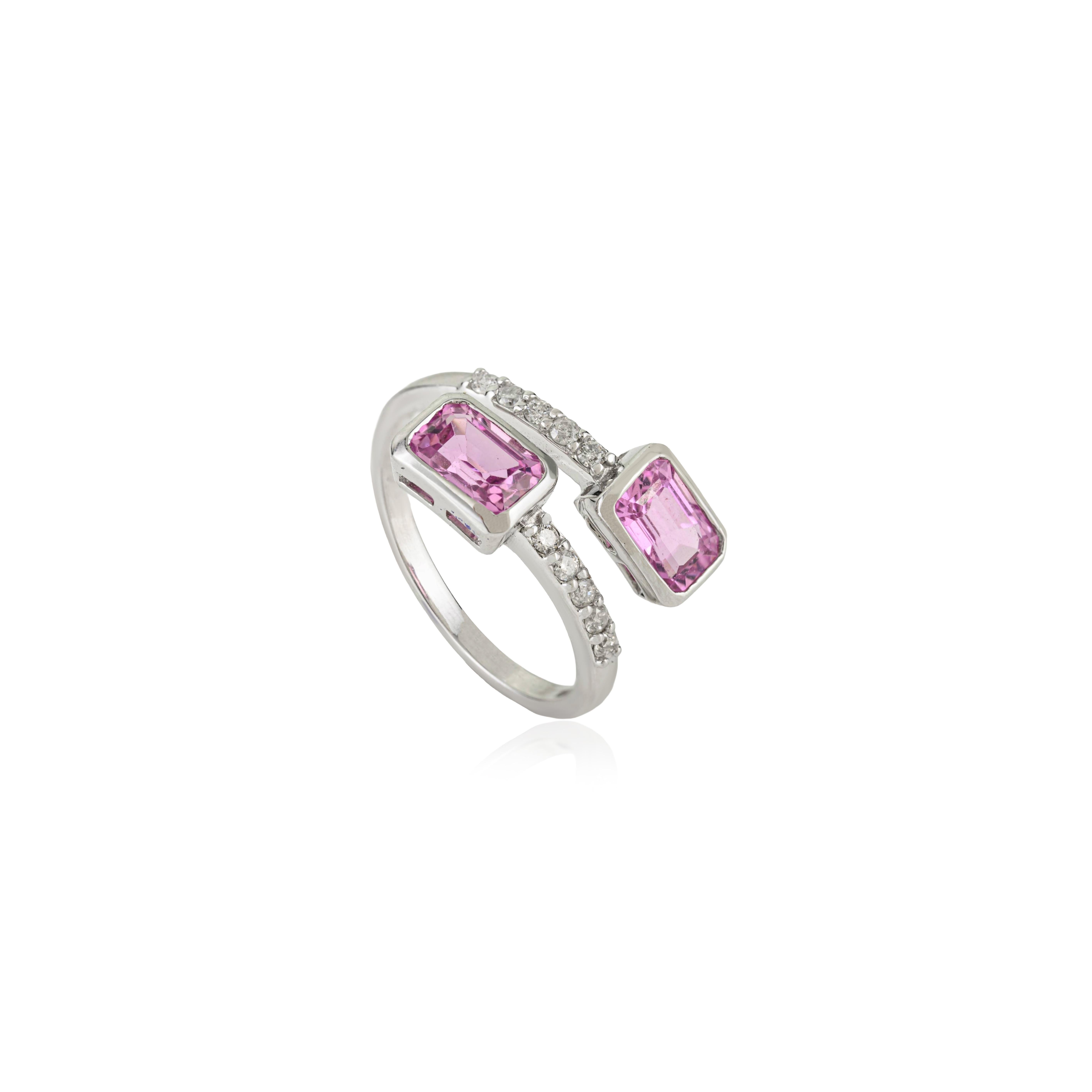 En vente :  Bague bypass contemporaine en or blanc massif 14K de 1,68 ct de saphir rose et de diamant 9