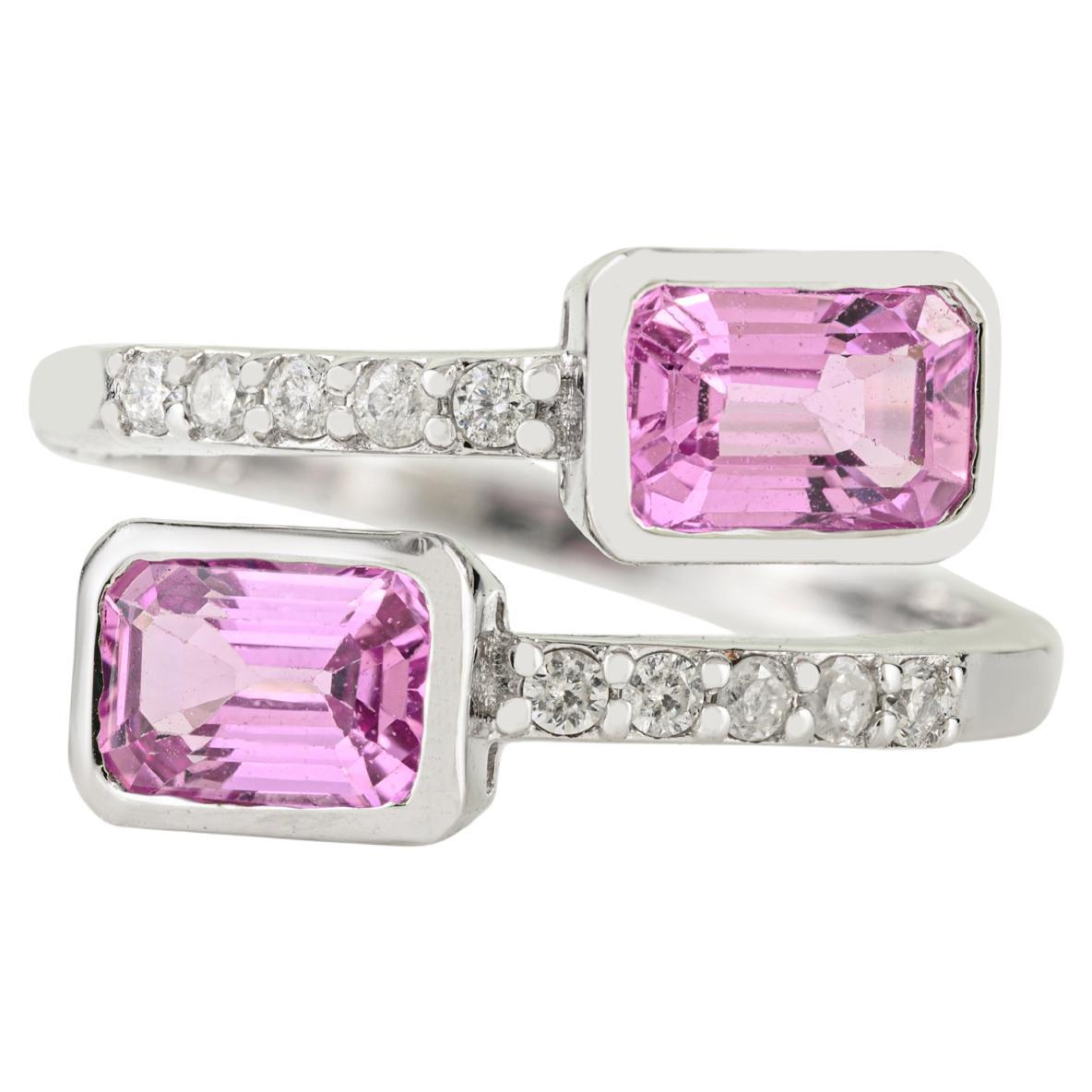 Anello bypass con zaffiro rosa e diamante da 1,68 carati in oro bianco massiccio 14K