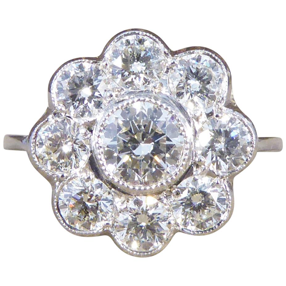 Contemporary 1.70 Carat Total Diamond Daisy Cluster Ring in Platinum