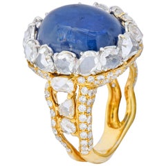 Contemporary 17.00 Carat Sapphire Diamond 18 Karat Gold Cluster Cocktail Ring