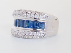 Contemporary 1.70ct Baguette Blue Sapphire & Quartz Sterling Silver Band Ring