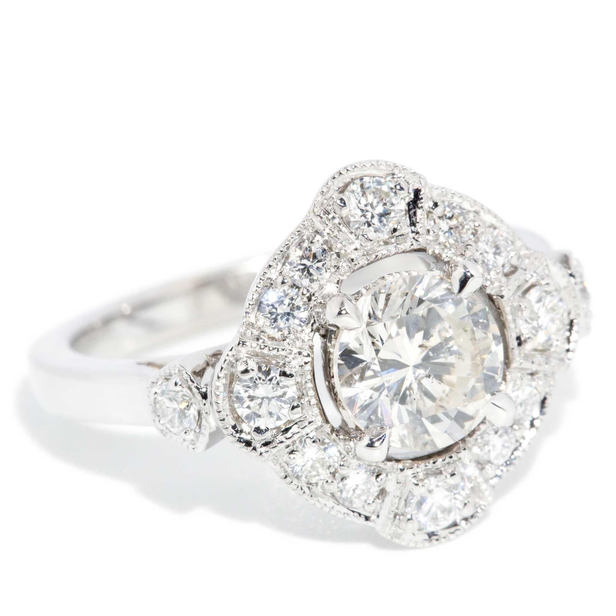 Women's Contemporary 1.70ct Diamond Art Deco Inspired Ring 18ct White Gold For Sale