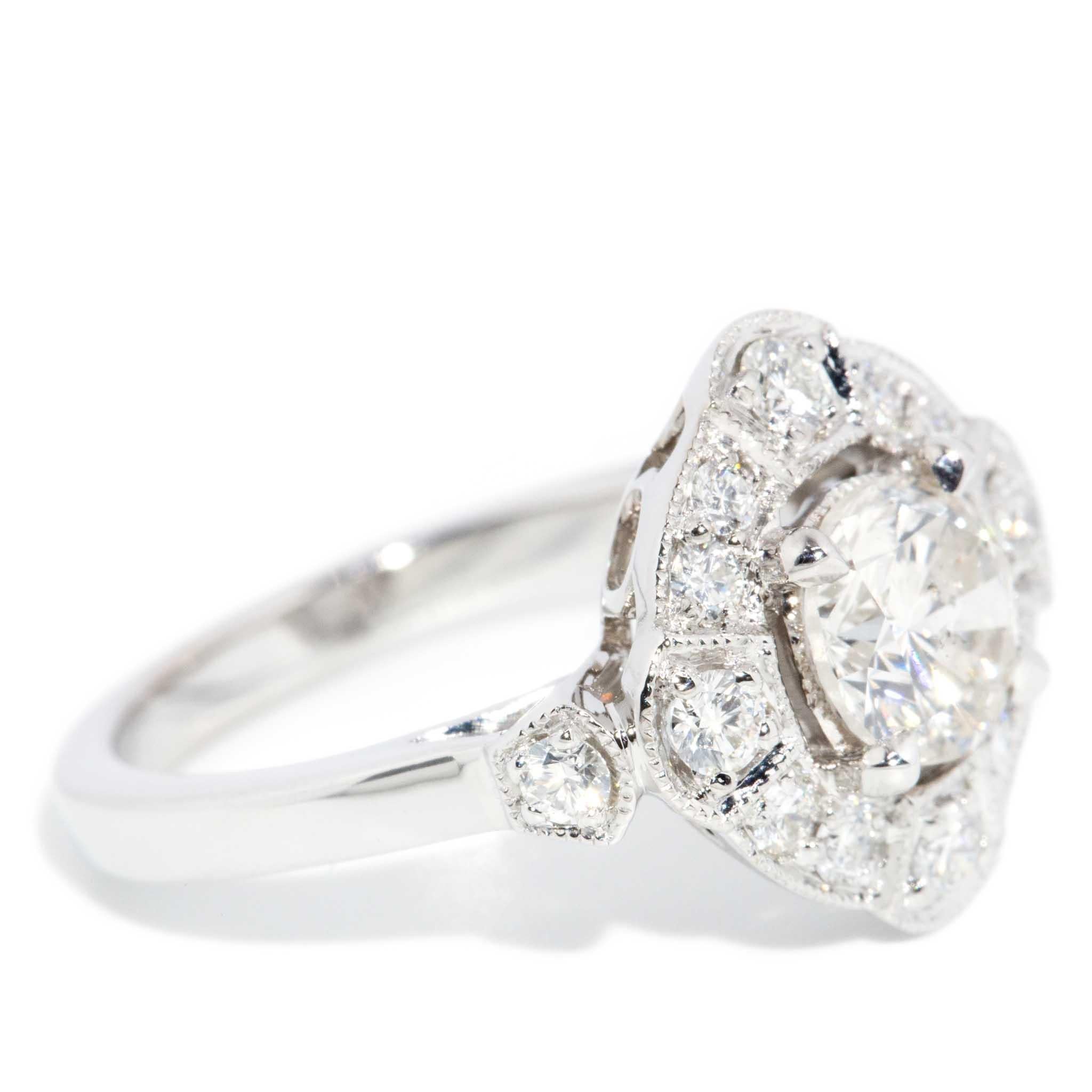 Contemporary 1.70ct Diamond Art Deco Inspired Ring 18ct White Gold For Sale 2
