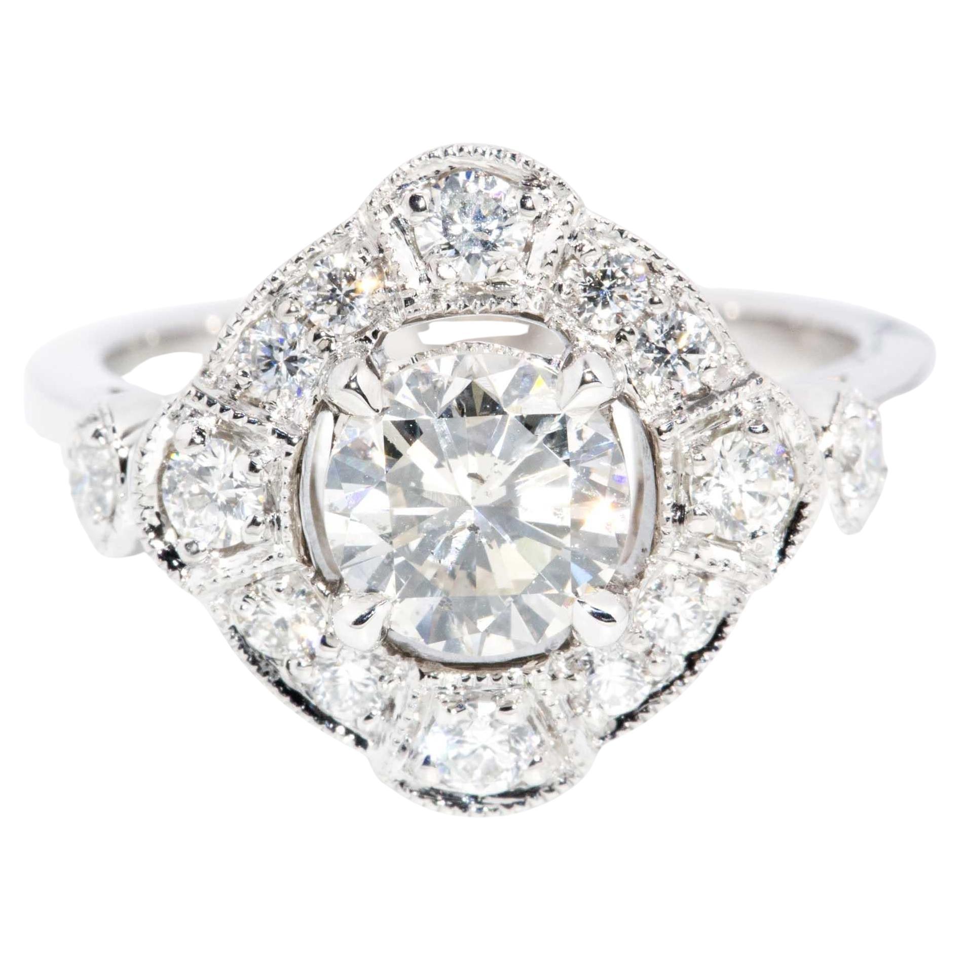 Contemporary 1.70ct Diamond Art Deco Inspired Ring 18ct White Gold