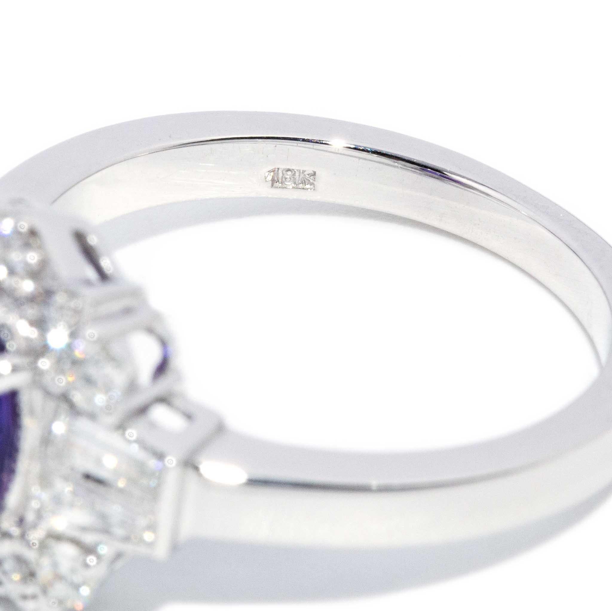 Contemporary 1.72 Purple Sapphire & Diamond Ring 18ct White Gold For Sale 8