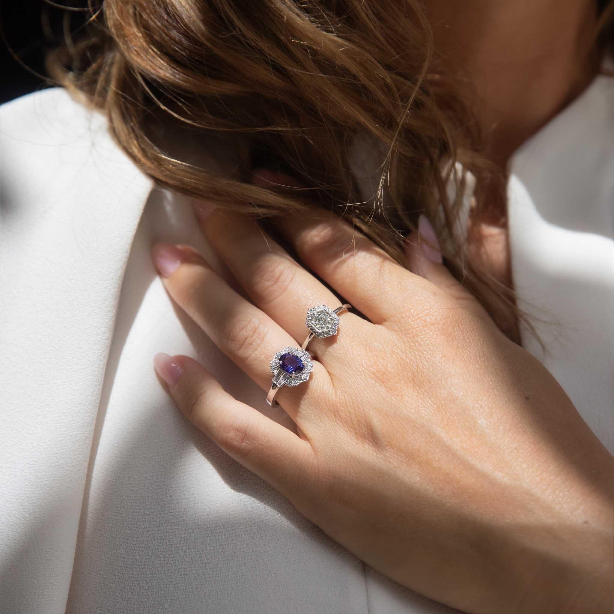 Contemporary 1.72 Purple Sapphire & Diamond Ring 18ct White Gold For Sale 1