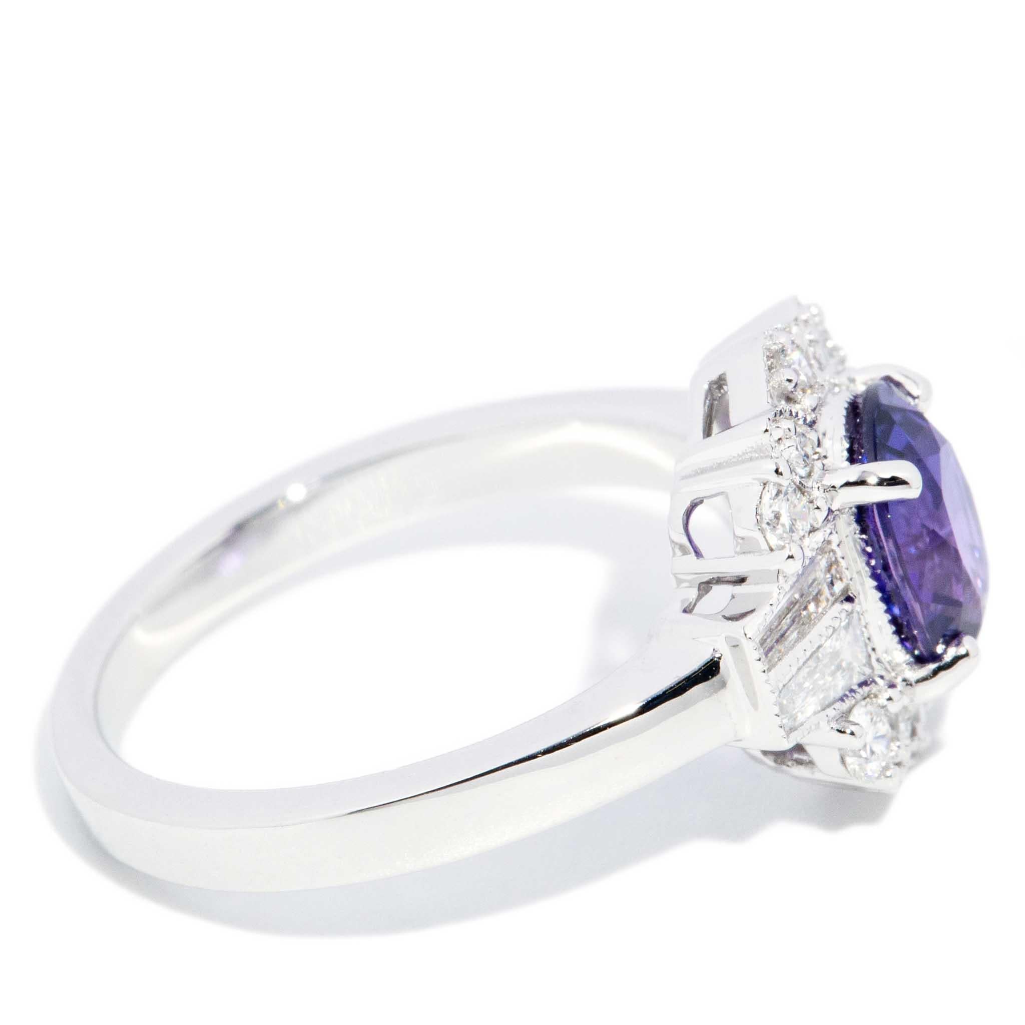 Contemporary 1.72 Purple Sapphire & Diamond Ring 18ct White Gold For Sale 2