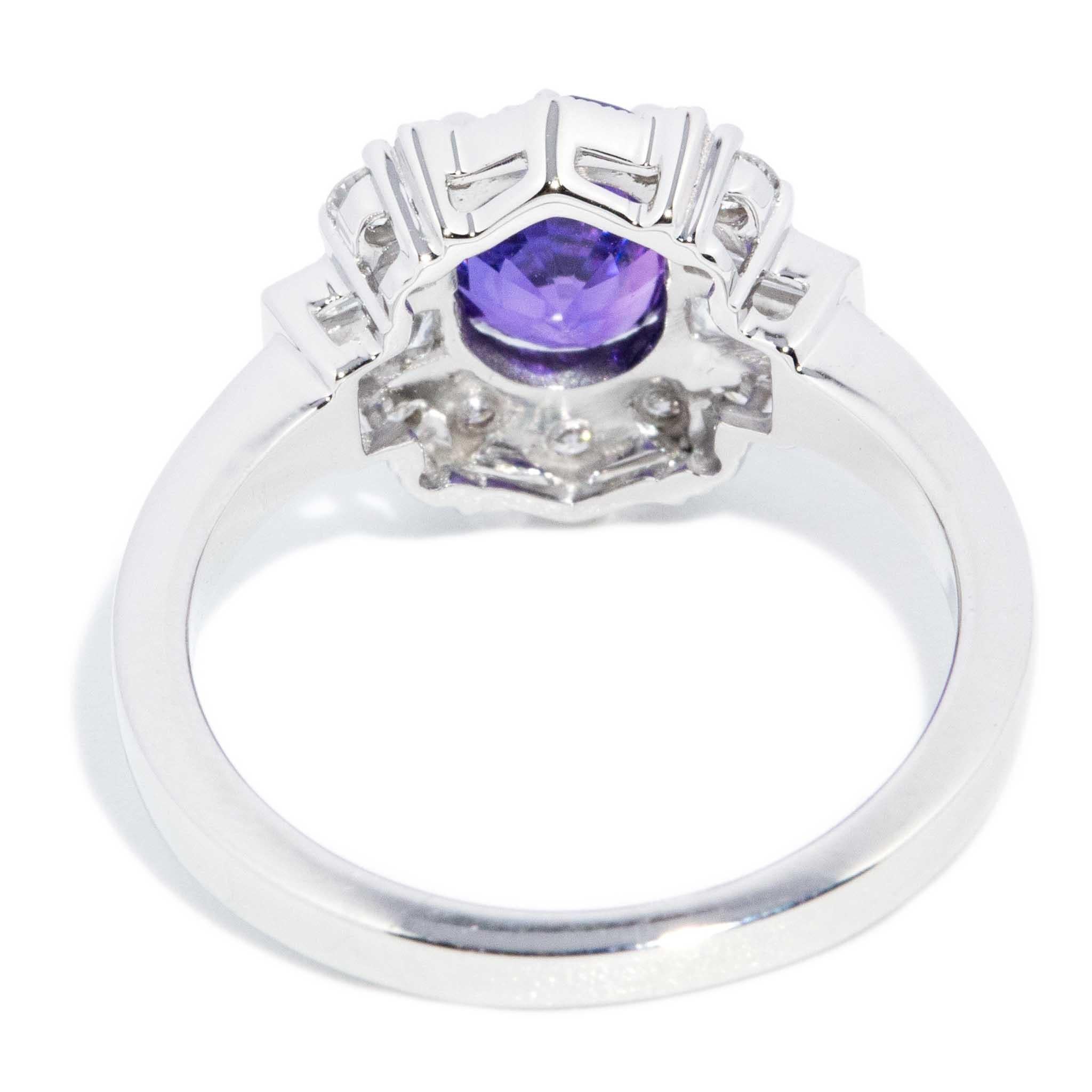 Contemporary 1.72 Purple Sapphire & Diamond Ring 18ct White Gold For Sale 4
