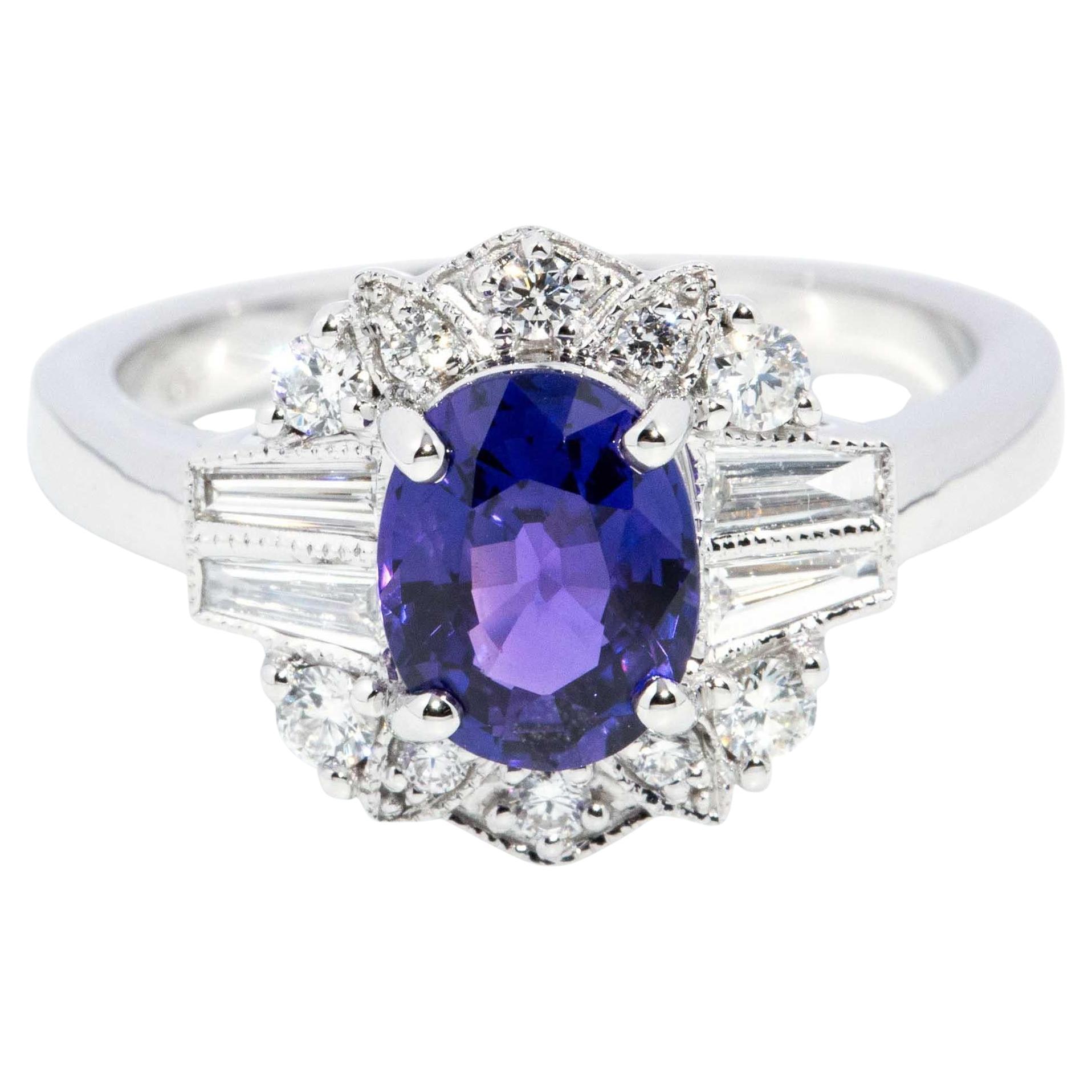 Contemporary 1,72 lila Saphir & Diamant Ring 18ct Weißgold