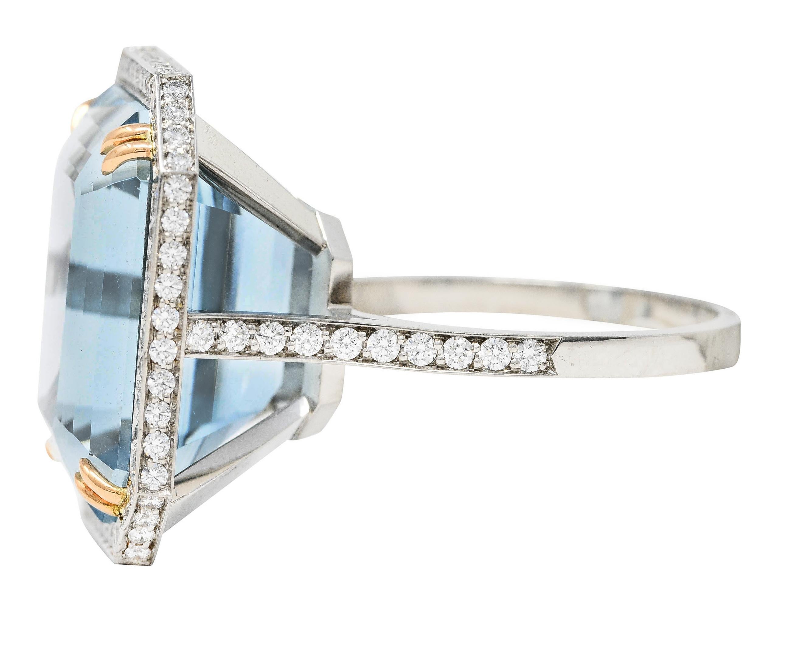 Women's or Men's Contemporary 17.25 Carats Aquamarine Diamond Platinum 18 Karat Gold Ring For Sale