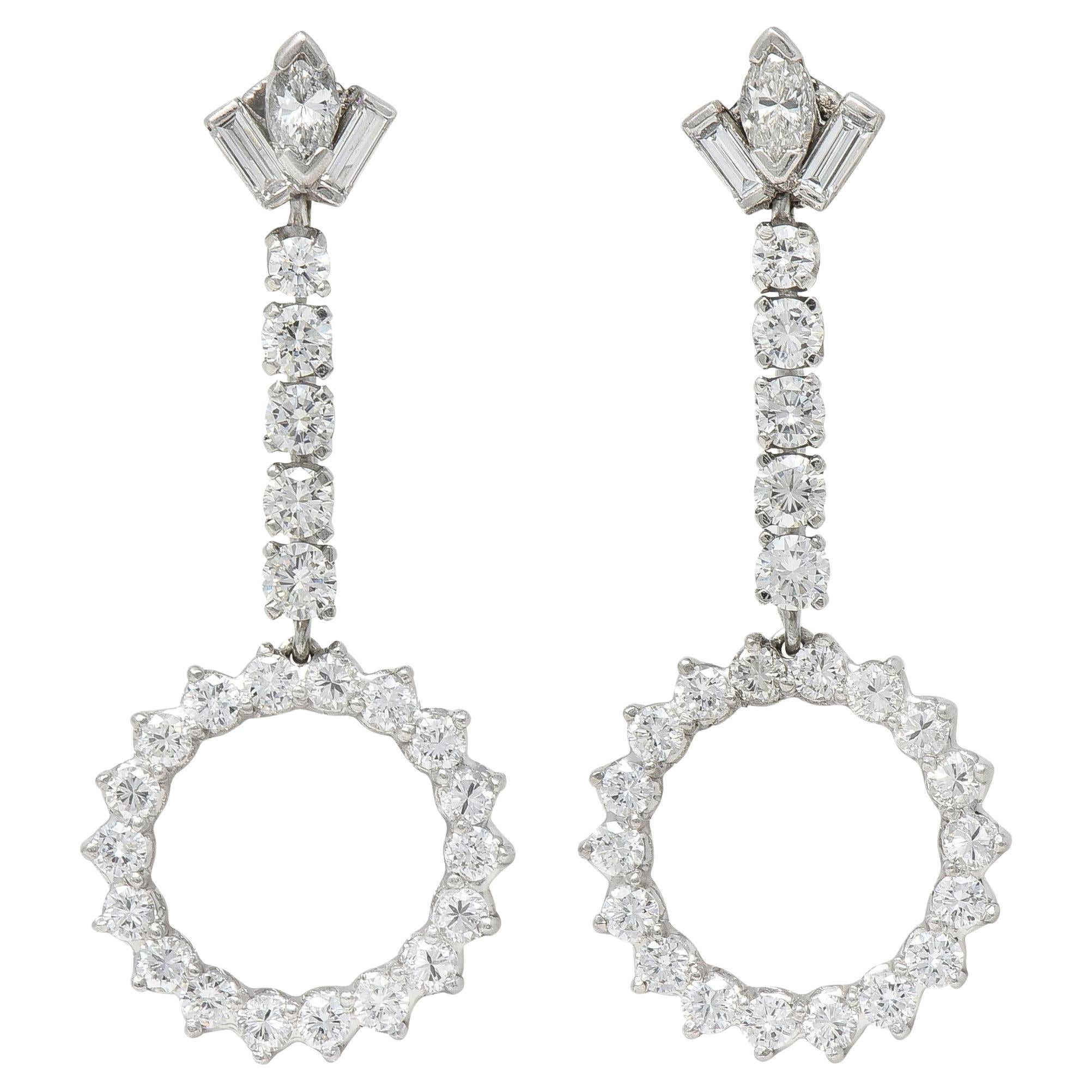 Contemporary 1.74 CTW Round Brilliant Diamond Platinum Circle Drop Earrings For Sale