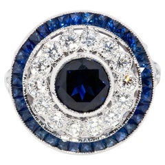 Contemporary 1.75 Carat Blue Sapphire & Diamond Halo Ring 18 Carat White Gold