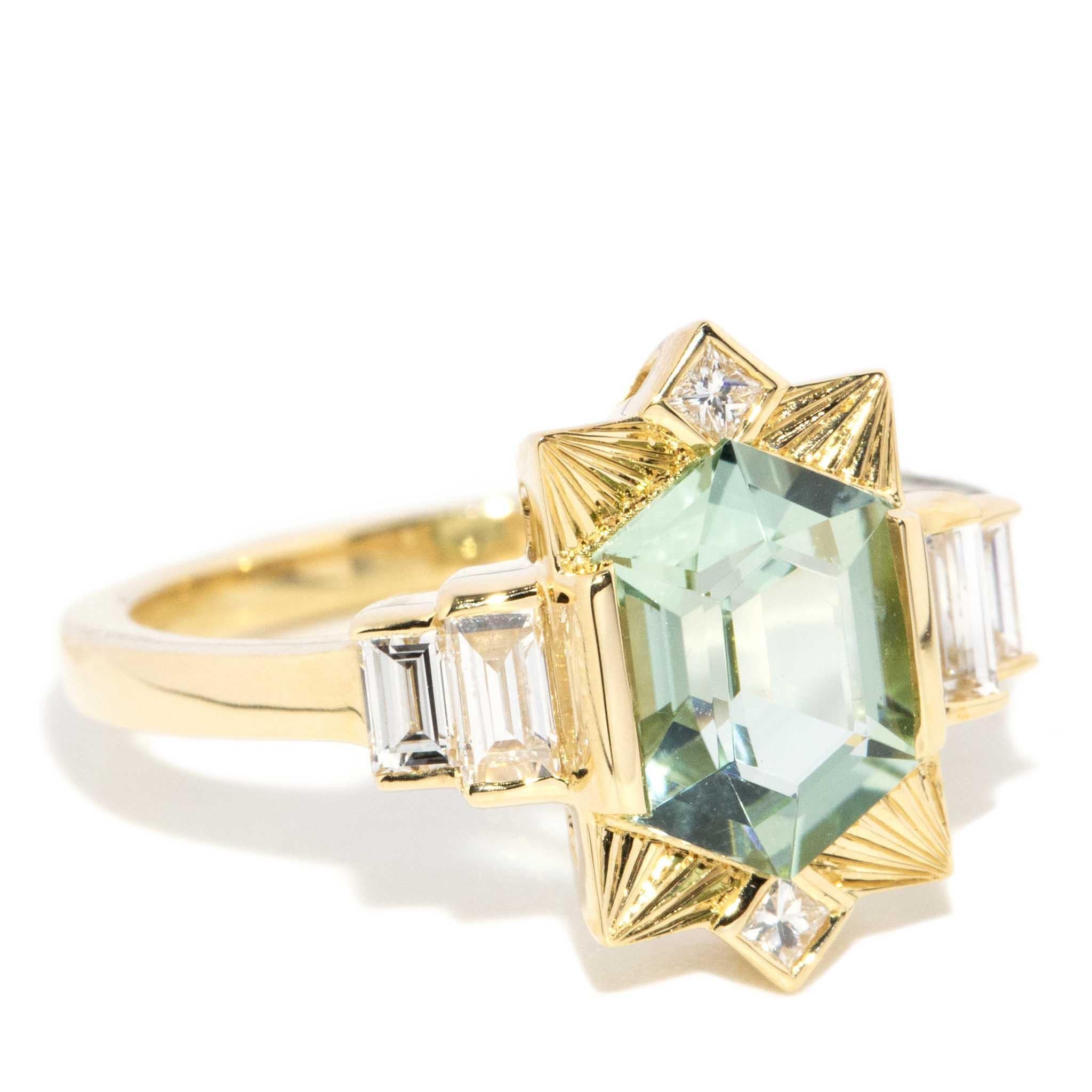 Round Cut Contemporary 1.75 Carat Mint Green Tourmaline & Diamond Ring 18 Carat Gold