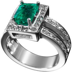 Contemporary 1.77 Carat Colombian Emerald and Diamond Ring