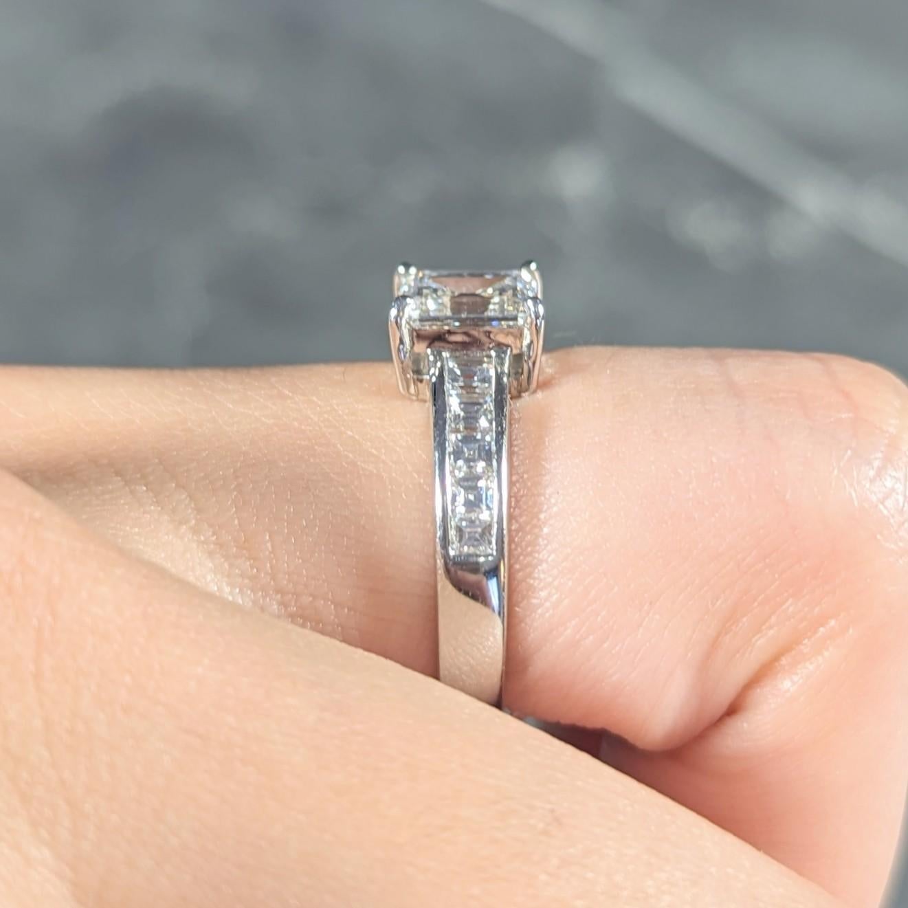 Contemporary 1.79 CTW Step Cut Diamond Platinum Channel Engagement Ring For Sale 5