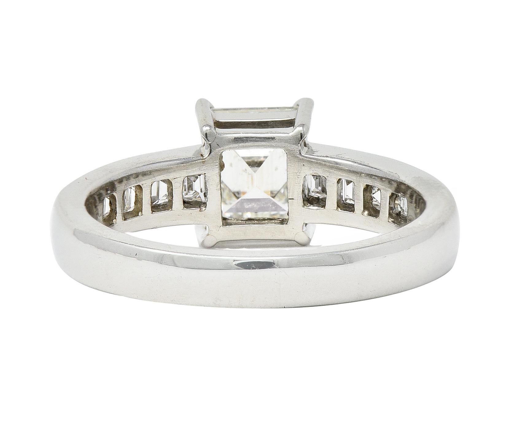 Square Cut Contemporary 1.79 CTW Step Cut Diamond Platinum Channel Engagement Ring For Sale