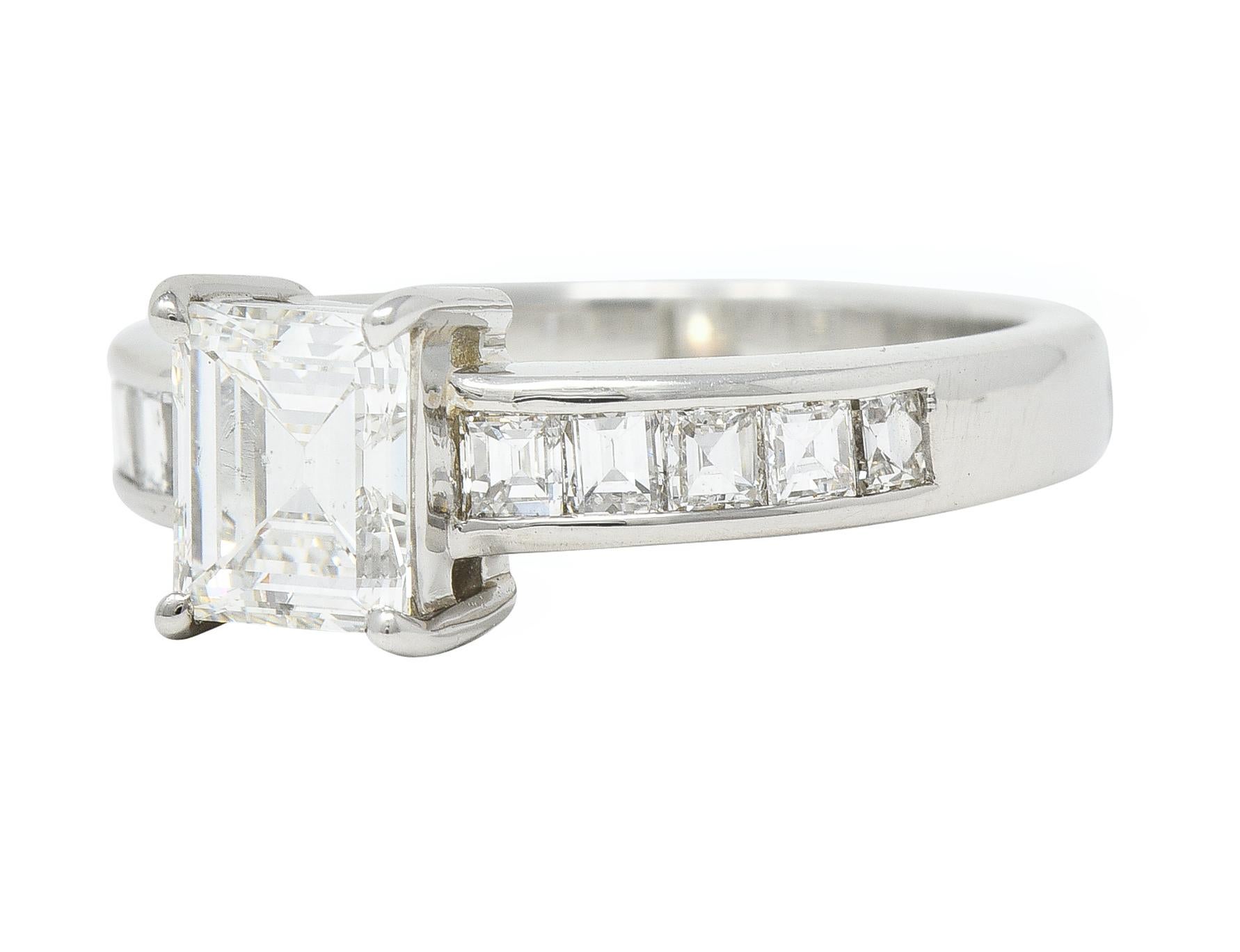 Women's or Men's Contemporary 1.79 CTW Step Cut Diamond Platinum Channel Engagement Ring For Sale
