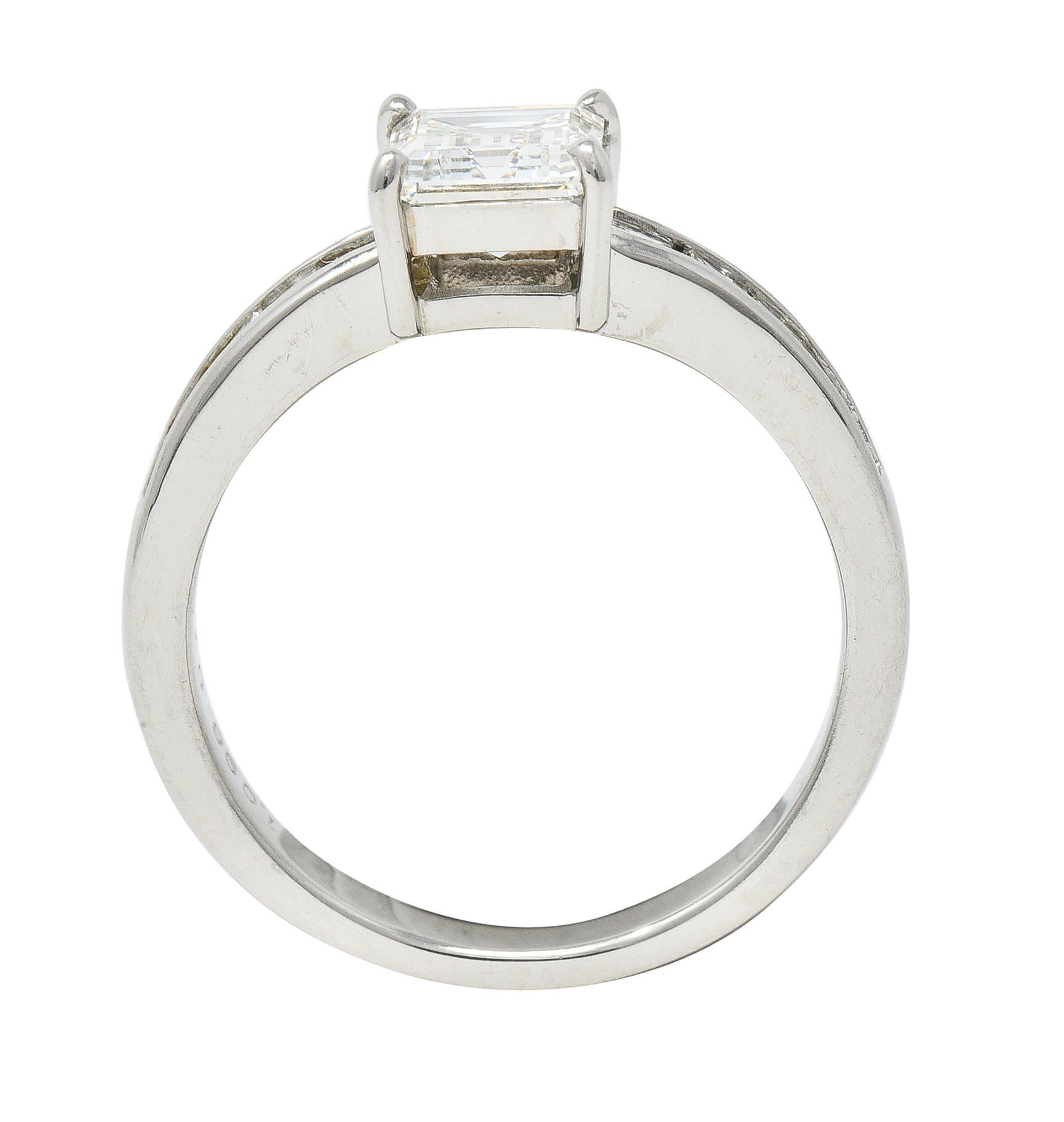 Contemporary 1.79 CTW Step Cut Diamond Platinum Channel Engagement Ring For Sale 3