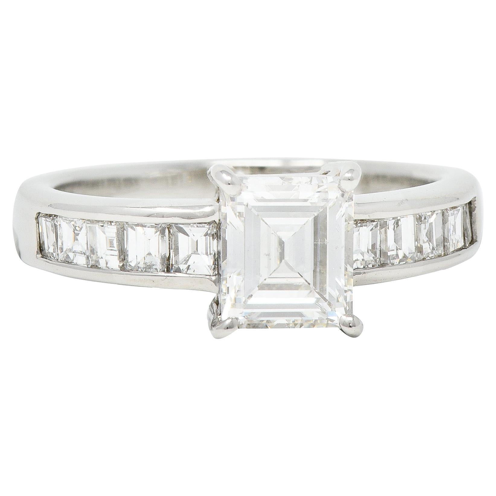 Contemporary 1.79 CTW Step Cut Diamond Platinum Channel Engagement Ring For Sale