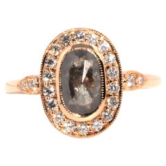 Contemporary 18 Carat Rose Gold Oval Cut Salt and Pepper Diamond Cluster Ring