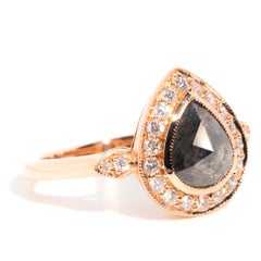 Contemporary 18 Carat Rose Gold Salt and Pepper Pear Shape Diamond Cluster Ring