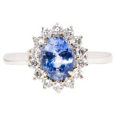 Contemporary 18 Carat White Gold Blue Ceylon Sapphire and Diamond Cluster Ring