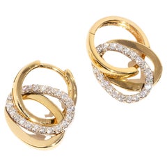 Contemporary 18 Carat Yellow Gold Diamond Double Oval Huggie Style Earrings