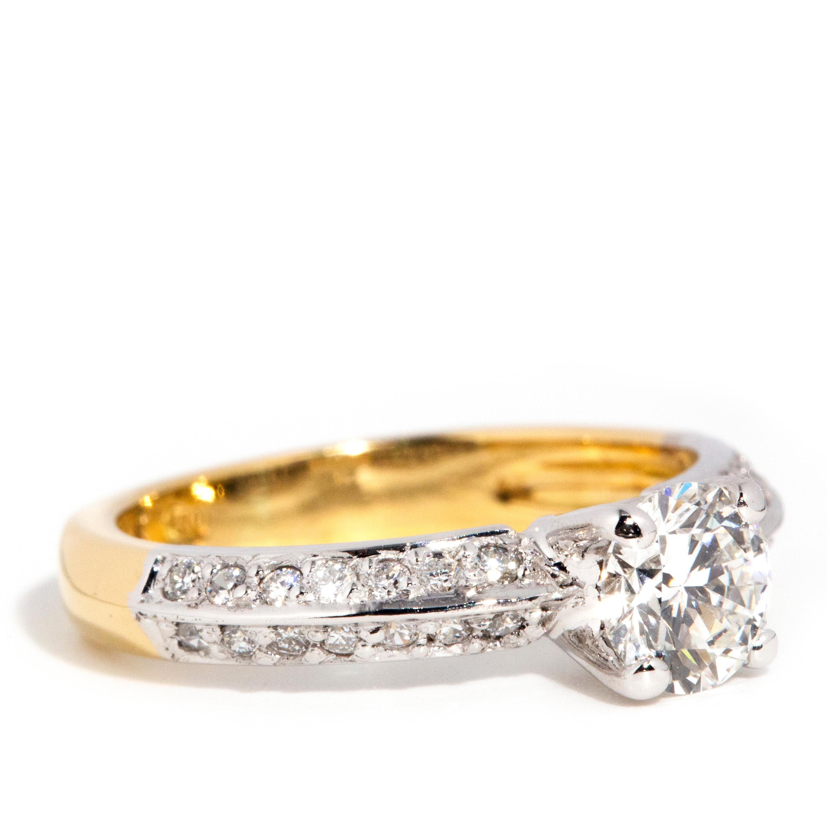 Pear Cut Contemporary 18 Carat Yellow & White Gold Diamond Knife-Edged Engagement Ring For Sale