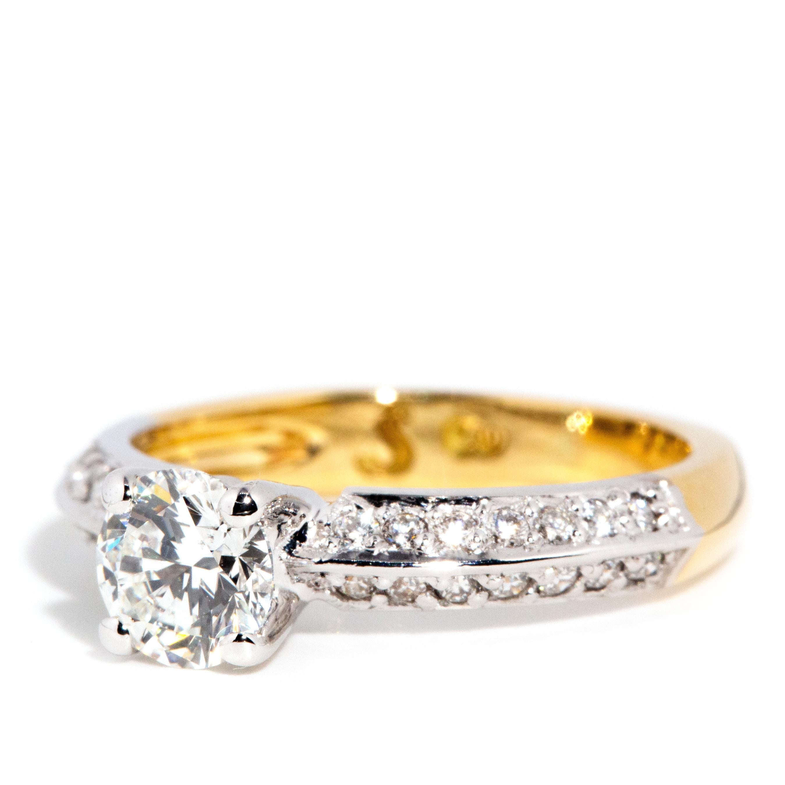 Women's or Men's Contemporary 18 Carat Yellow & White Gold Diamond Knife-Edged Engagement Ring