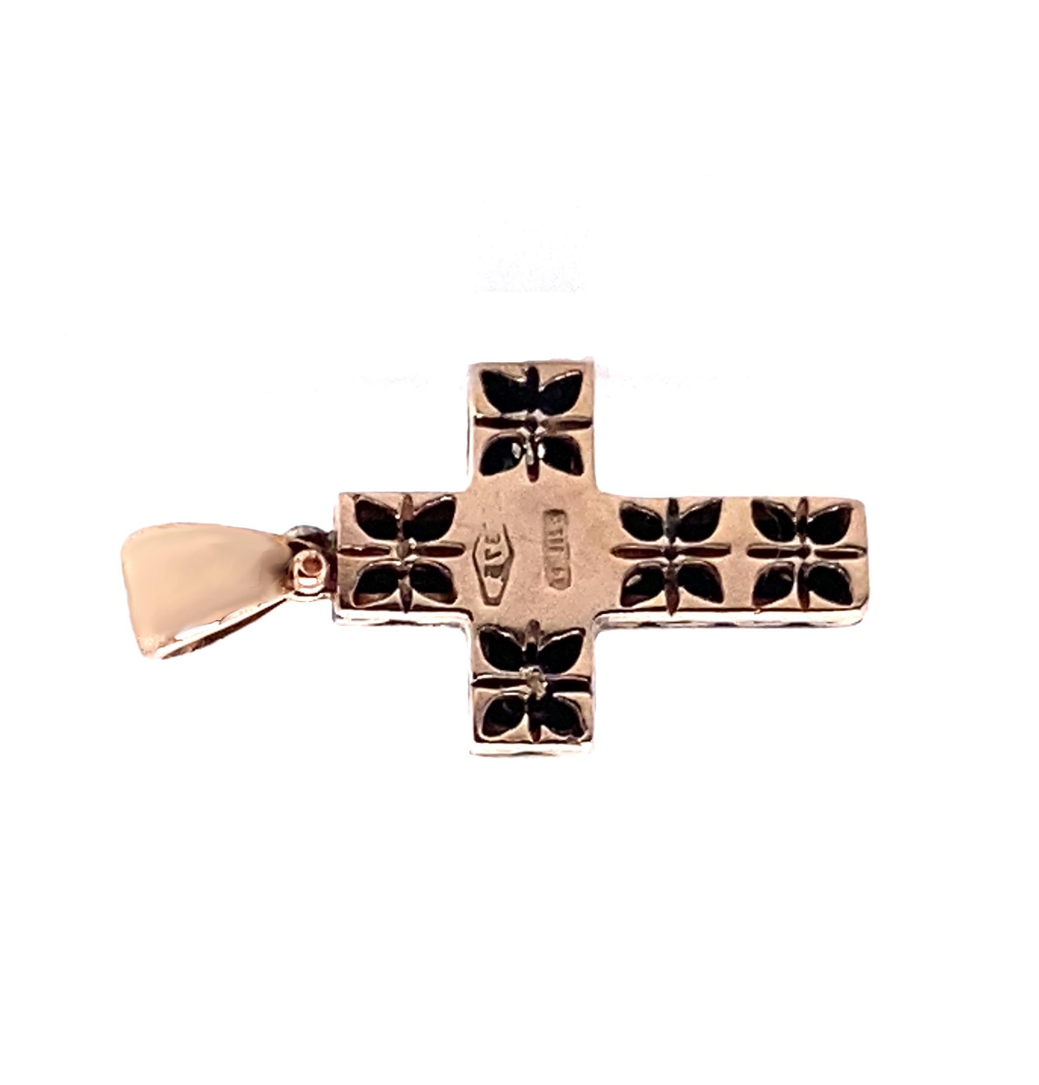 Taille ronde Pendentif croix contemporain en argent 925 18 carats et diamants en vente