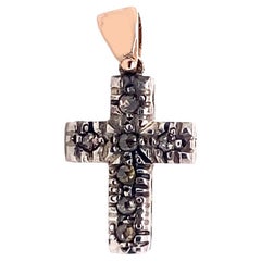 Contemporary 18-Karat 925 Silver and Diamond Cross Pendant