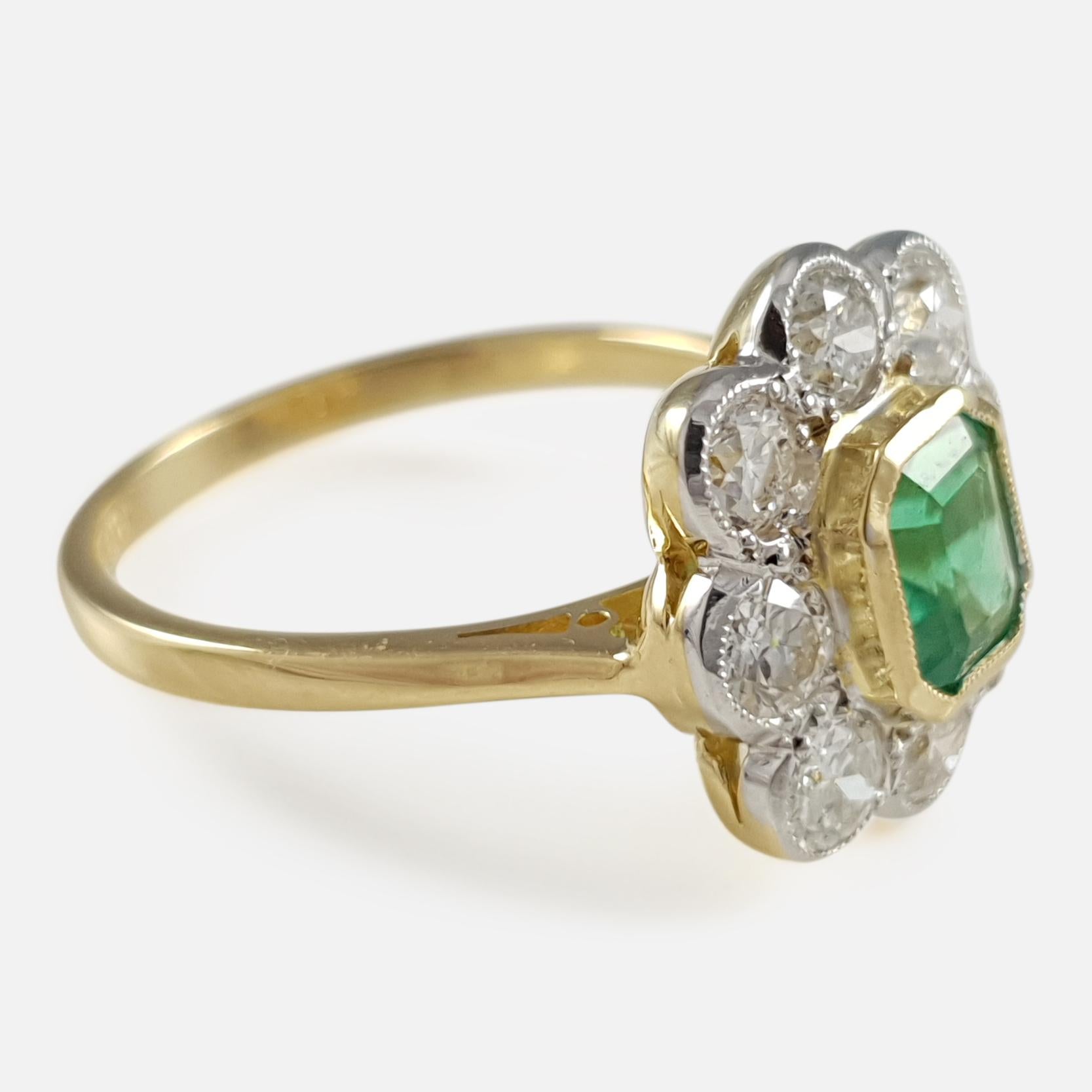 Contemporary 18 Karat Gold 0.67 Carat Emerald & 1.44 Carat Diamond Cluster Ring In Good Condition In Glasgow, GB