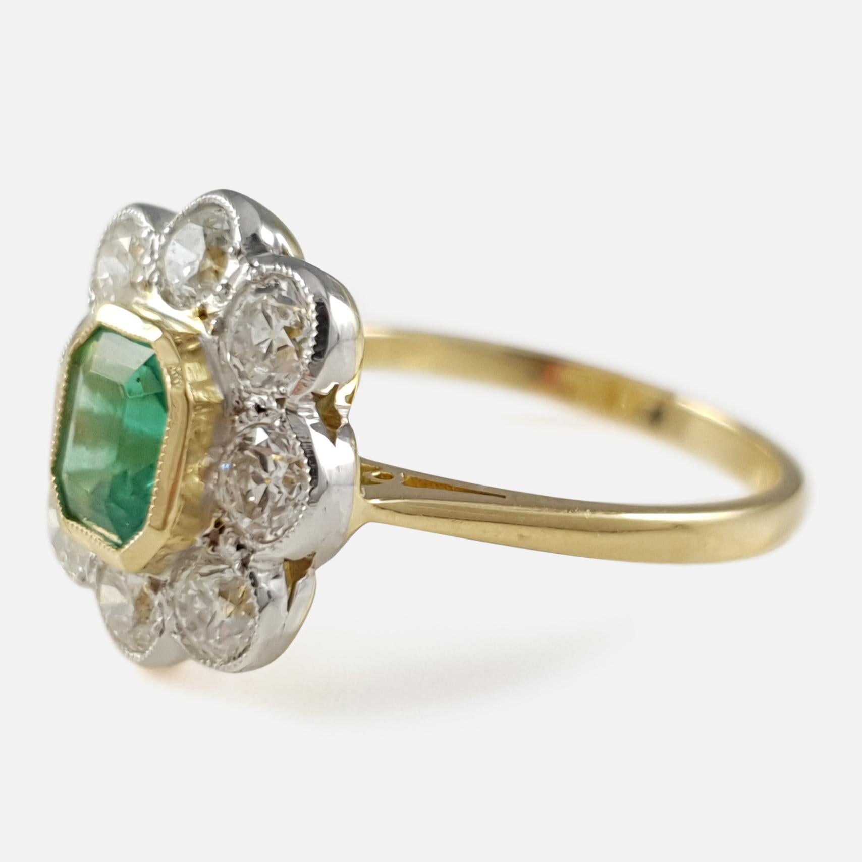 Contemporary 18 Karat Gold 0.67 Carat Emerald & 1.44 Carat Diamond Cluster Ring 4