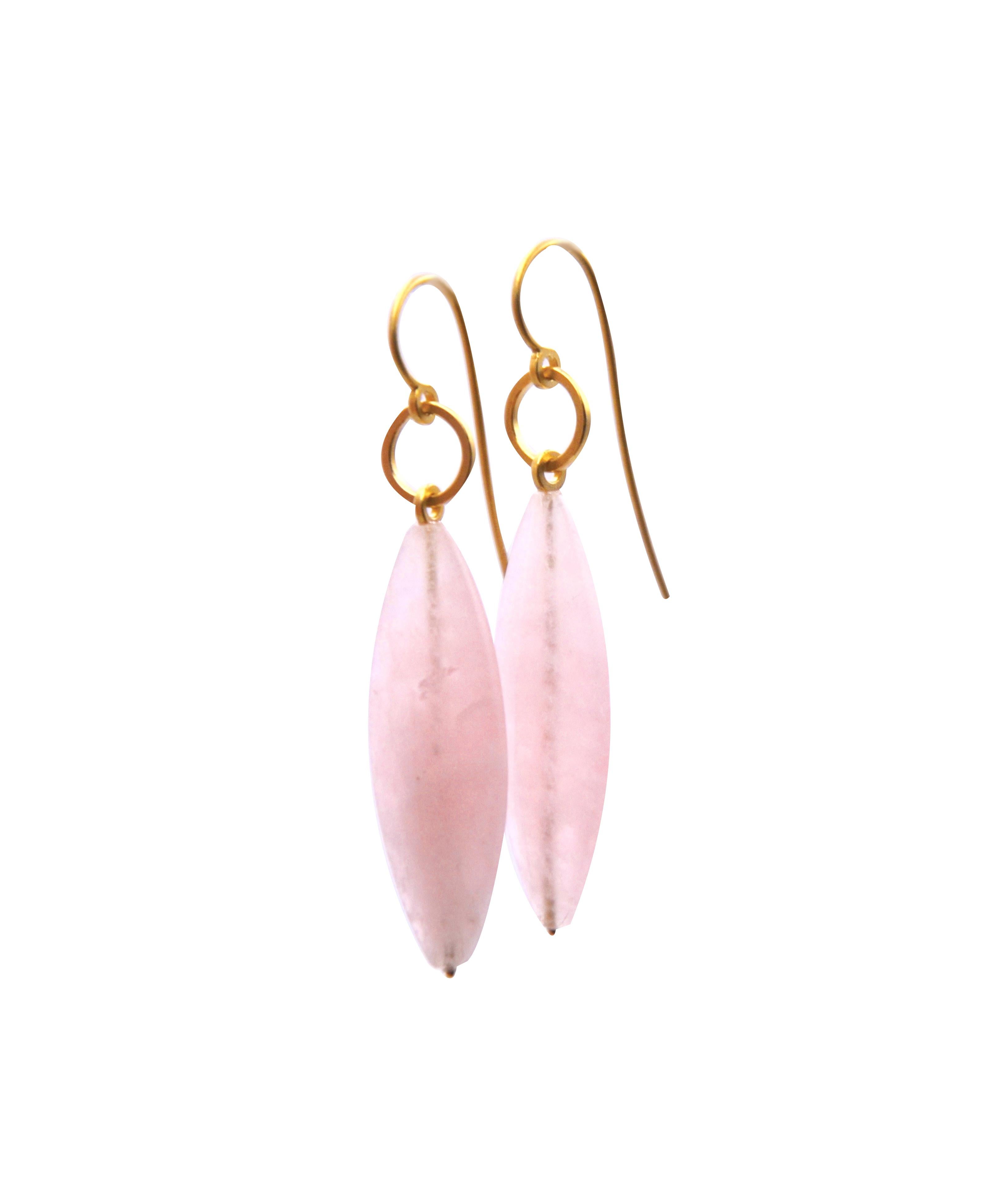 Marquise Cut Contemporary 18 Karat Gold Earrings with Rose Quartz For Sale