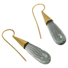 Contemporary 18 karat Gold Prasiolith Earrings