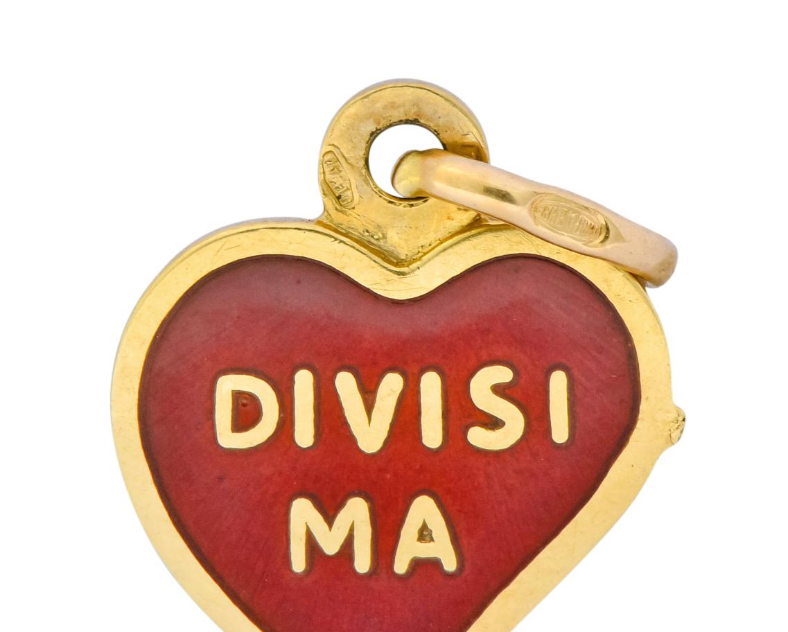 Contemporary 18 Karat Gold Sempre Uniti Red Enamel Heart Charm In Excellent Condition In Philadelphia, PA