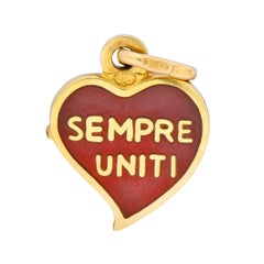 Vintage Contemporary 18 Karat Gold Sempre Uniti Red Enamel Heart Charm