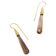 Contemporary 18 karat Gold Smokey Quartz Earrings