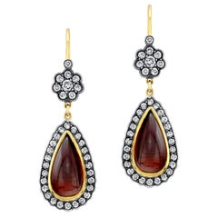 Contemporary 18 Karat Gold, Tourmaline and Diamond Flower Earrings 'Victoria'