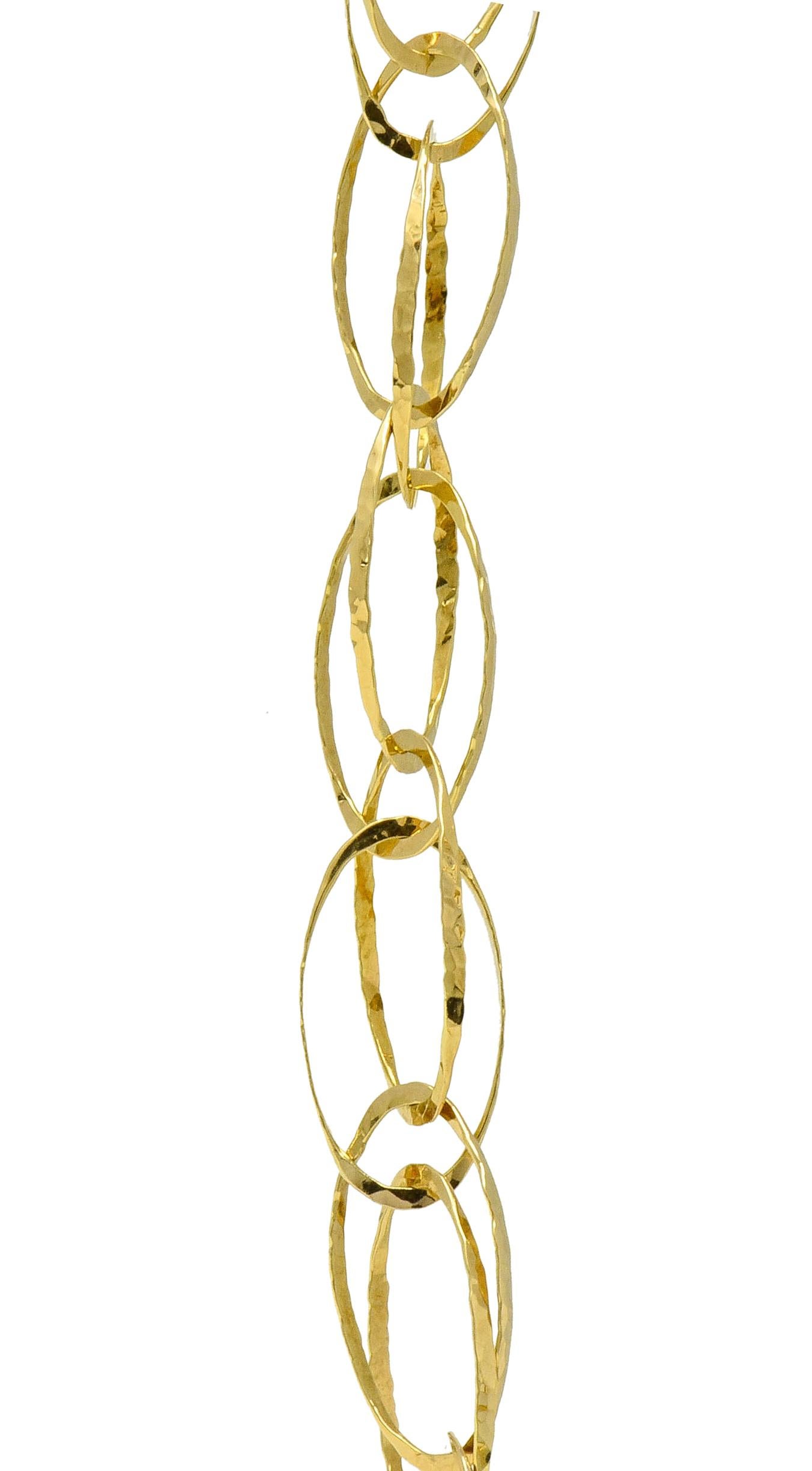 Contemporary 18 Karat Gold Yellow Hammered Link Necklace 5