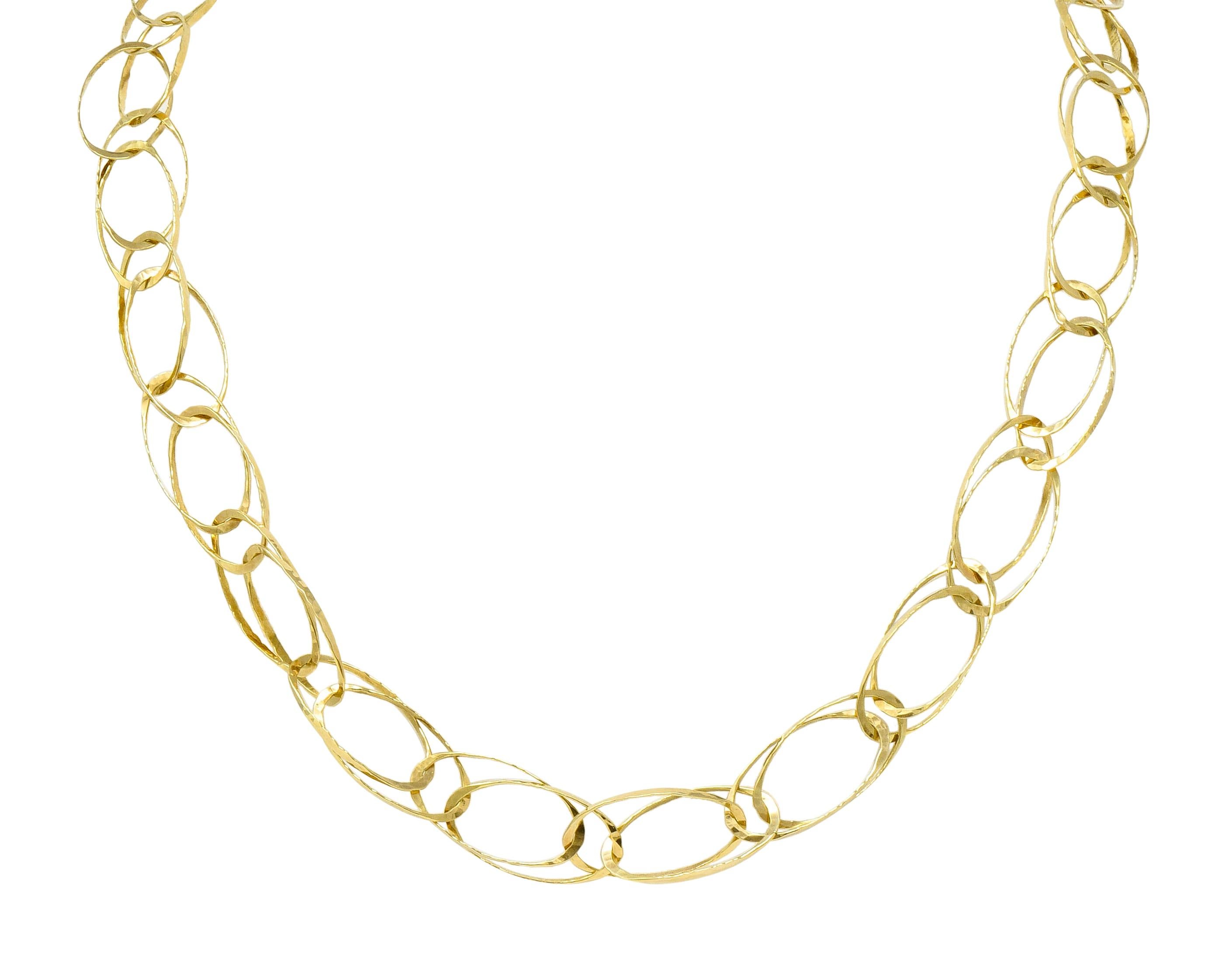 Contemporary 18 Karat Gold Yellow Hammered Link Necklace 6