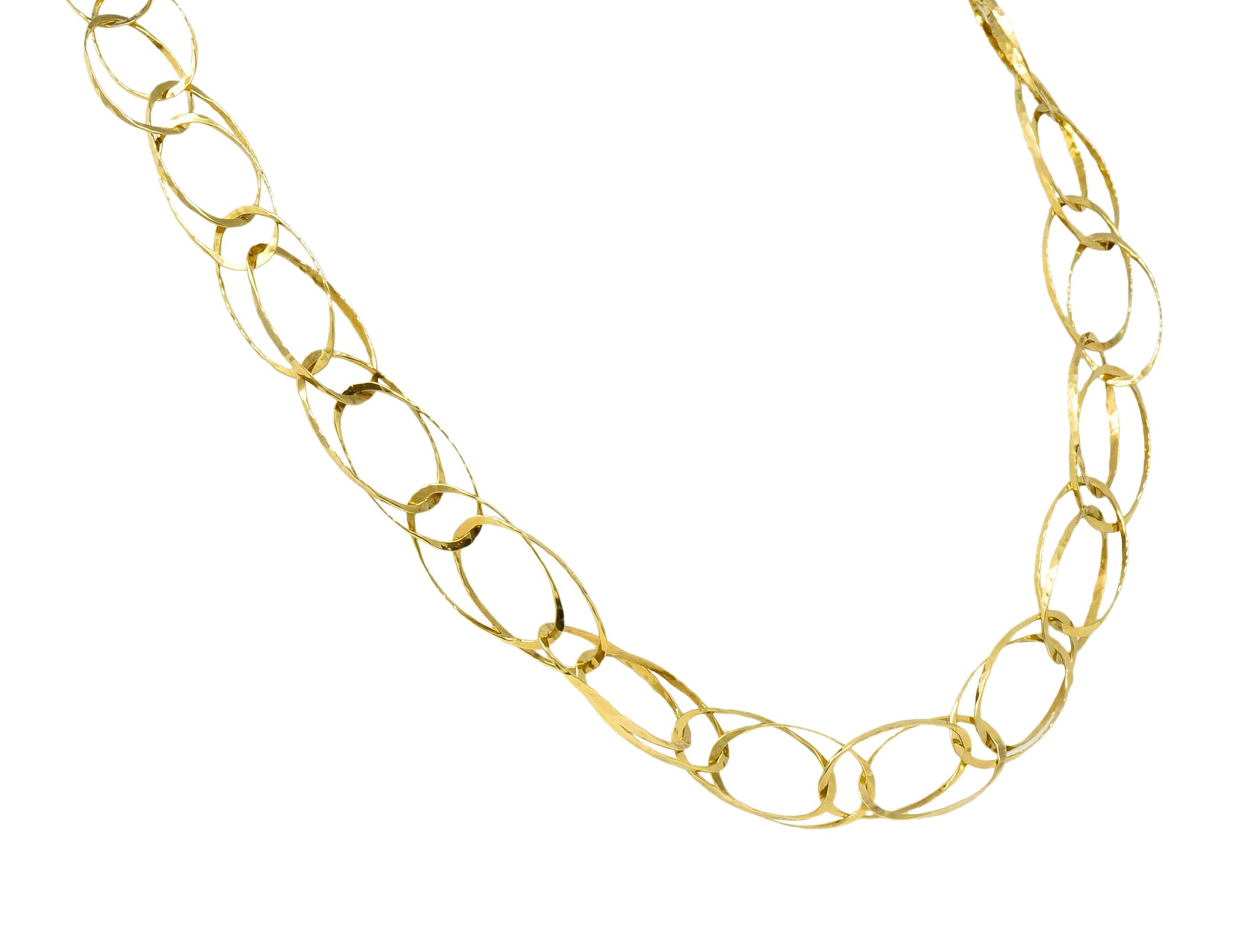 Contemporary 18 Karat Gold Yellow Hammered Link Necklace In Excellent Condition In Philadelphia, PA