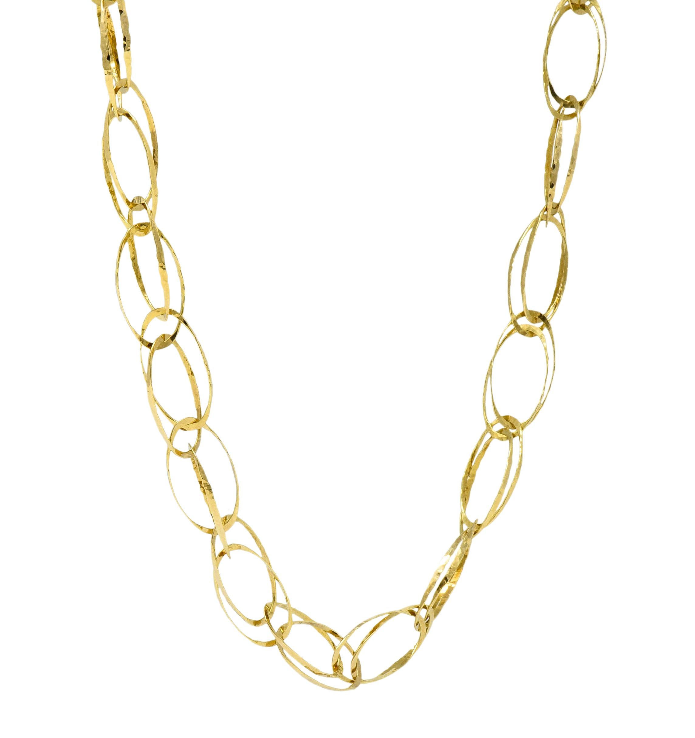 Women's or Men's Contemporary 18 Karat Gold Yellow Hammered Link Necklace