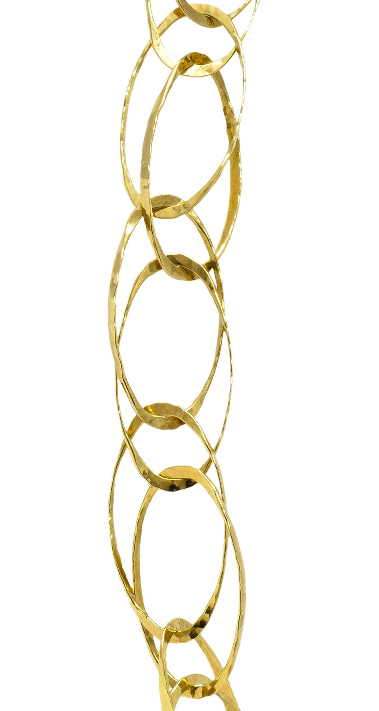 Contemporary 18 Karat Gold Yellow Hammered Link Necklace 1